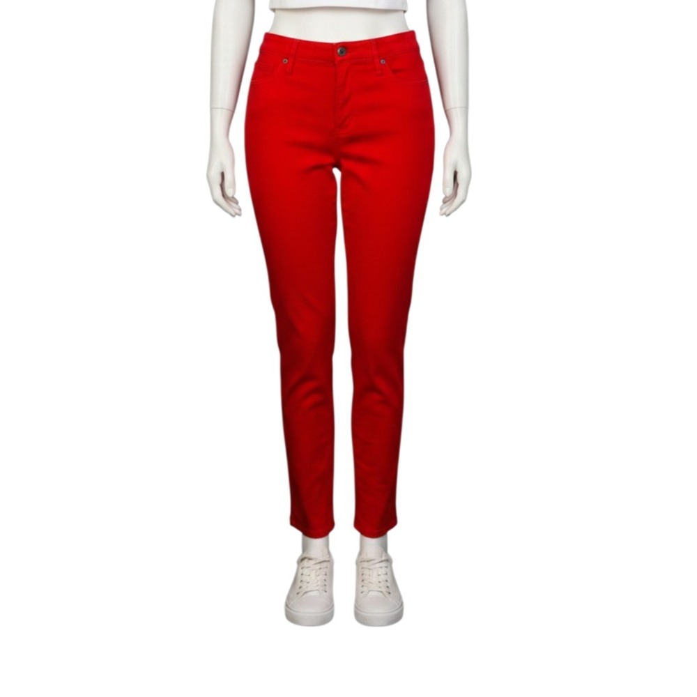 NY&C Super Skinny Capri Jeans Women 12 Red High Waist Stretch Effortless IT-GIRL